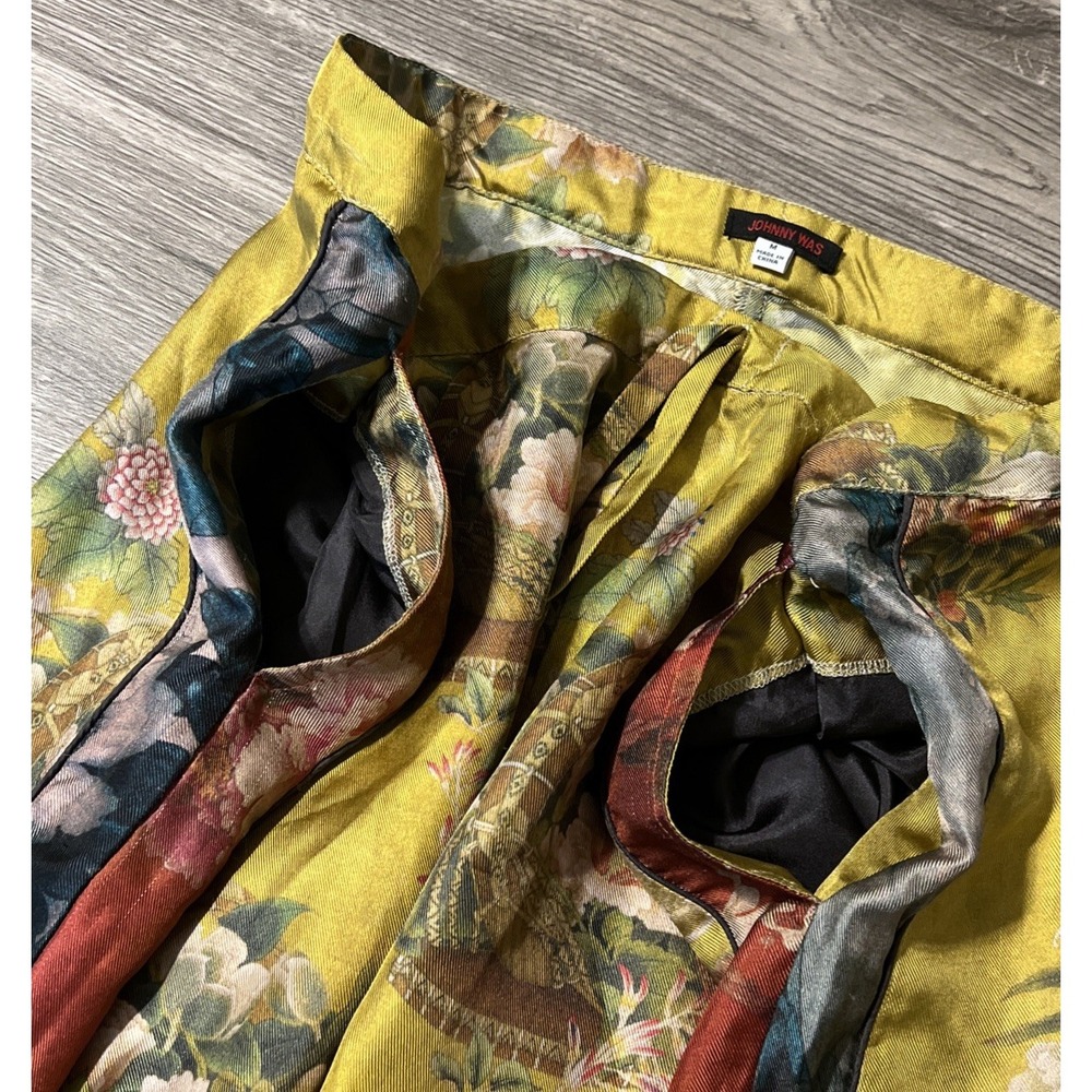 Johnny Was 100% Silk Floral Motif Boho Cropped WideLeg Golden Pant SZ M (40x20) - Picture 10 of 15